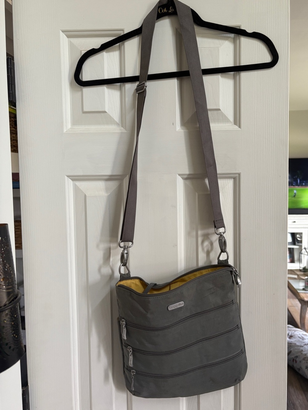 Baggallini Gray Messenger Crossbody with Yellow Lining